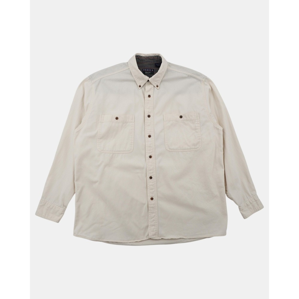 Vintage Trader Bay Heavy Cotton Button Down Shirt Men's Large Cream Workwear